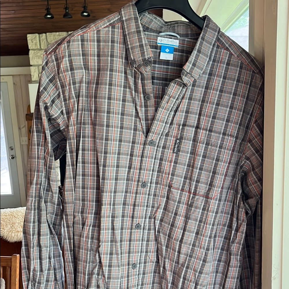 Columbia Men's Casual Button Down Shirt - Brown Plaid